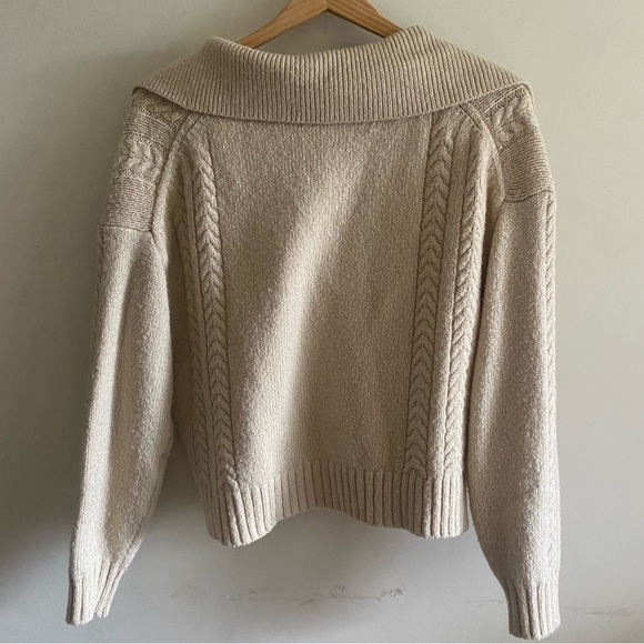 OAK + FORT Cable Knit Button Up Polo Cardigan Sweater - Picture 4 of 11